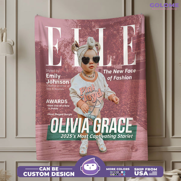 Personalized ELLE-Inspired Baby Blanket – Custom Fashion Cover with Photo, Name & Quote